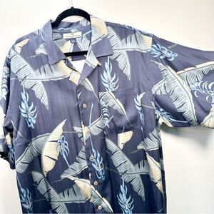 100% Silk Vintage Tommy Bahama Tropical Floral Palm Leaf Shirt, Large